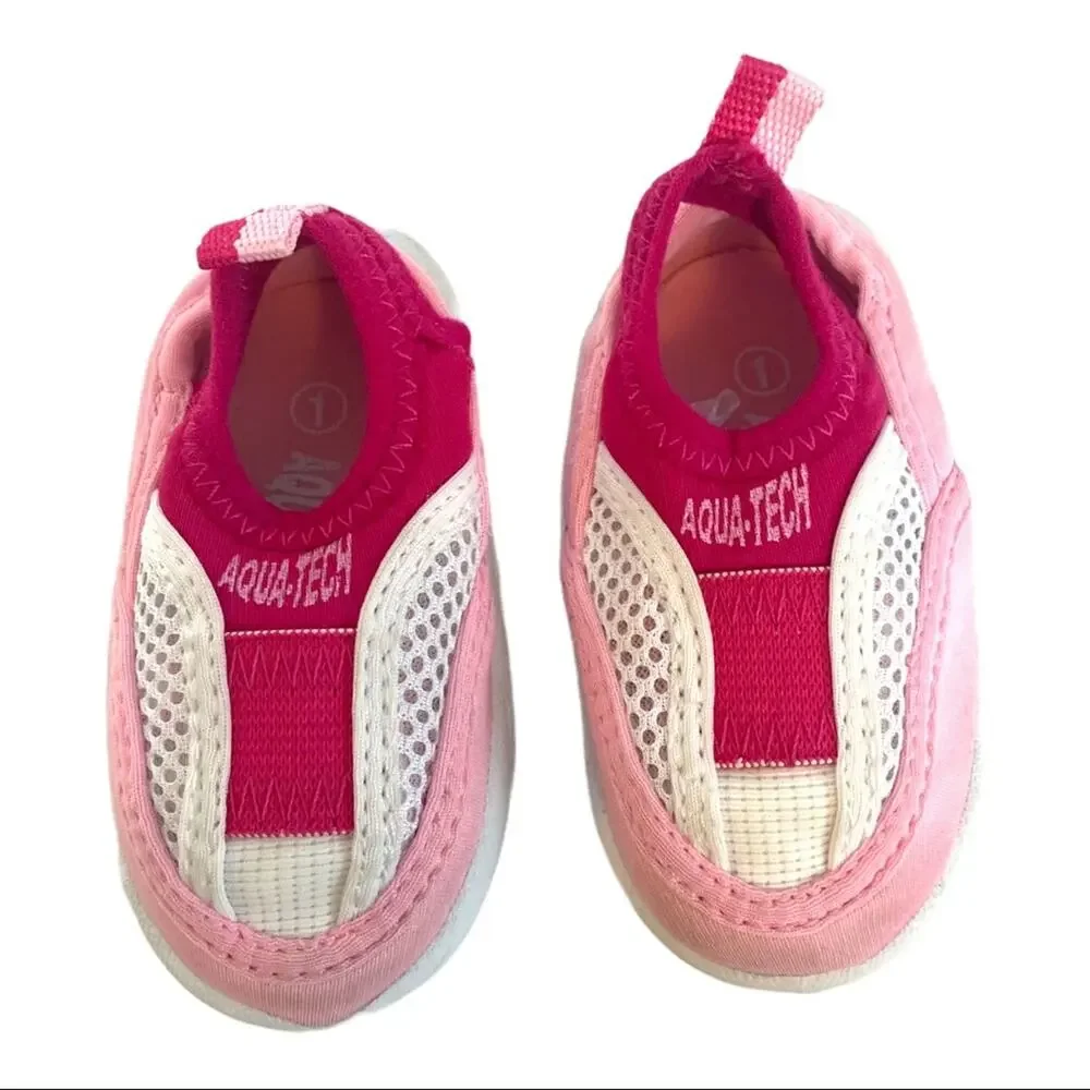 Baby Water Shoes Aqua Tech Pink White Mesh Infant Beach Pool Size 1